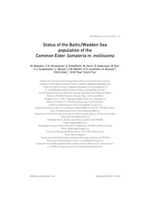 Status of the Baltic/Wadden Sea Population of the Common Eider Somateria M