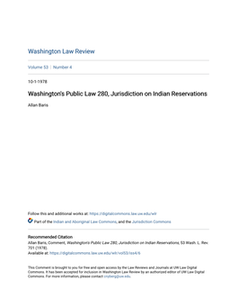Washington's Public Law 280, Jurisdiction on Indian Reservations