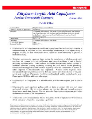 Ethylene-Acrylic Acid Copolymer Product Stewardship Summary February 2011