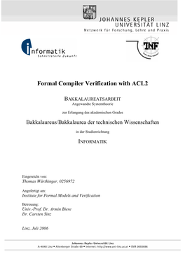 Formal Compiler Verification with ACL2