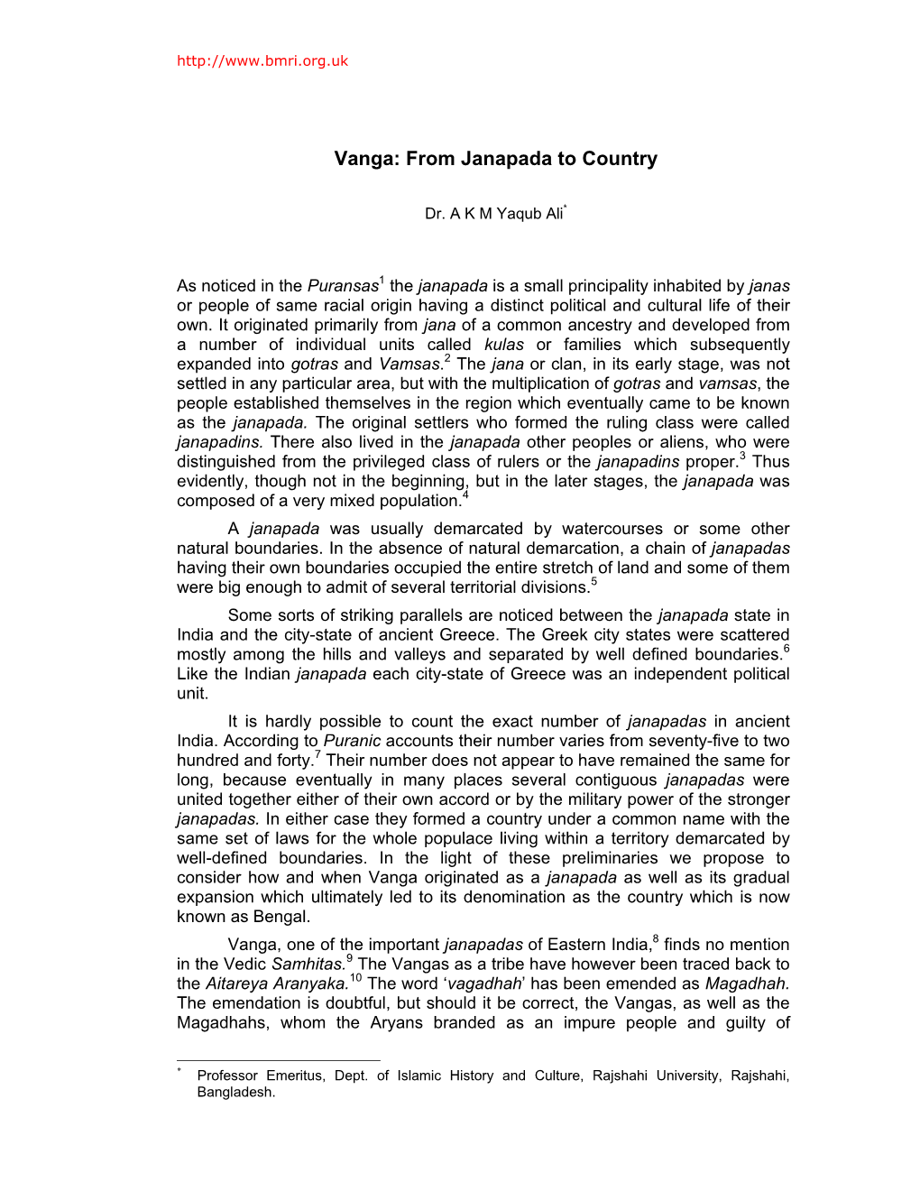 Vanga: from Janapada to Country
