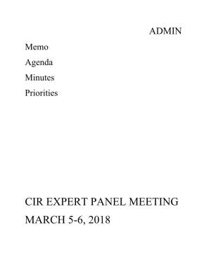 CIR EXPERT PANEL MEETING MARCH 5-6, 2018 Distributed for Comment Only -- Do Not Cite Or Quote