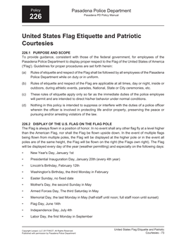 Policy 226 – United States Flag Etiquette and Patriotic Courtesies