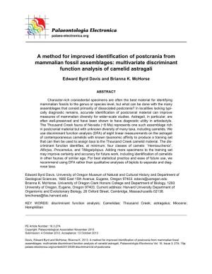 Multivariate Discriminant Function Analysis of Camelid Astragali