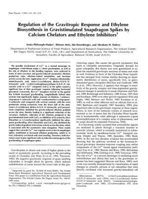 Regulation of the Gravitropic Response and Ethylene Biosynthesis in Gravistimulated Snapdragon Spikes by Calcium Chelators and Ethylene Lnhibitors’