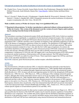 Ultraspiracle Promotes the Nuclear Localization of Ecdysteroid Receptor in Mammalian Cells