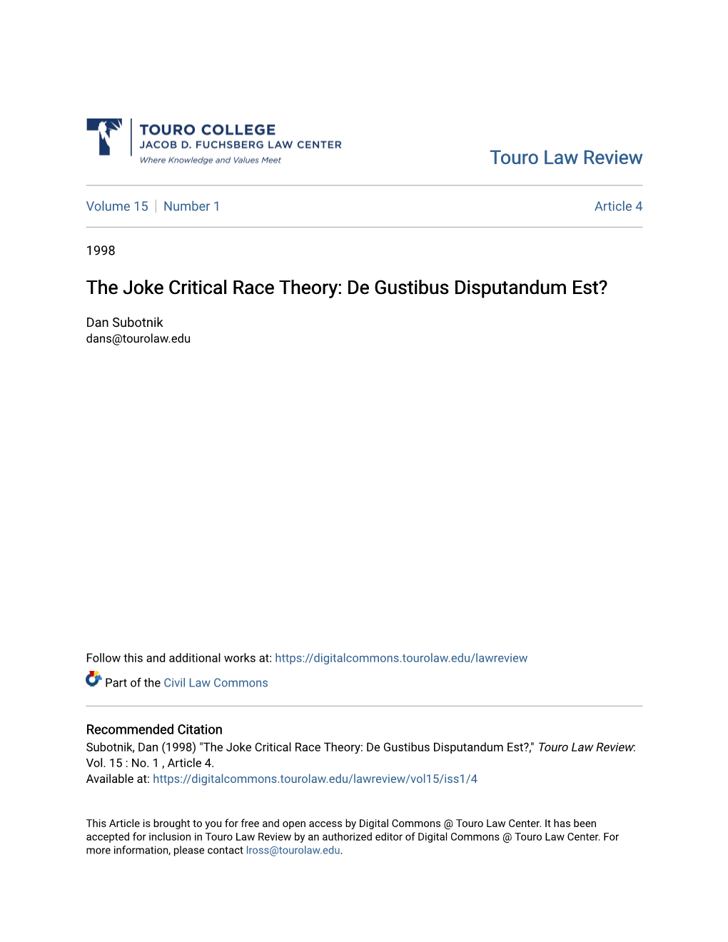 The Joke Critical Race Theory: De Gustibus Disputandum Est?