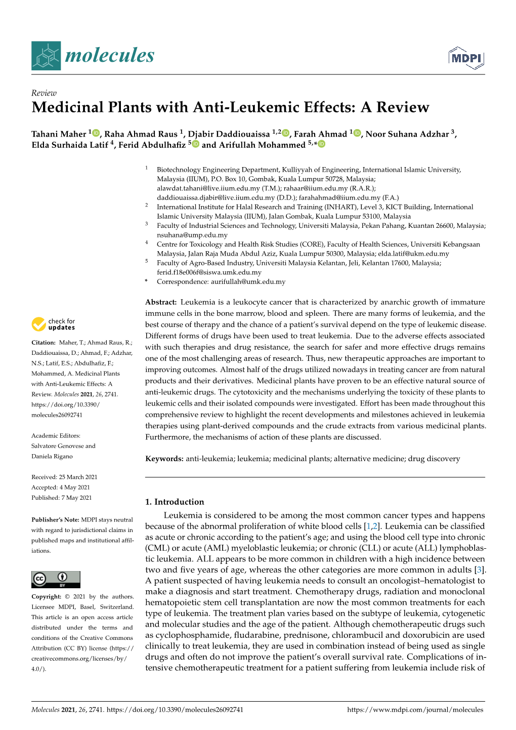 Medicinal Plants with Anti-Leukemic Effects: a Review