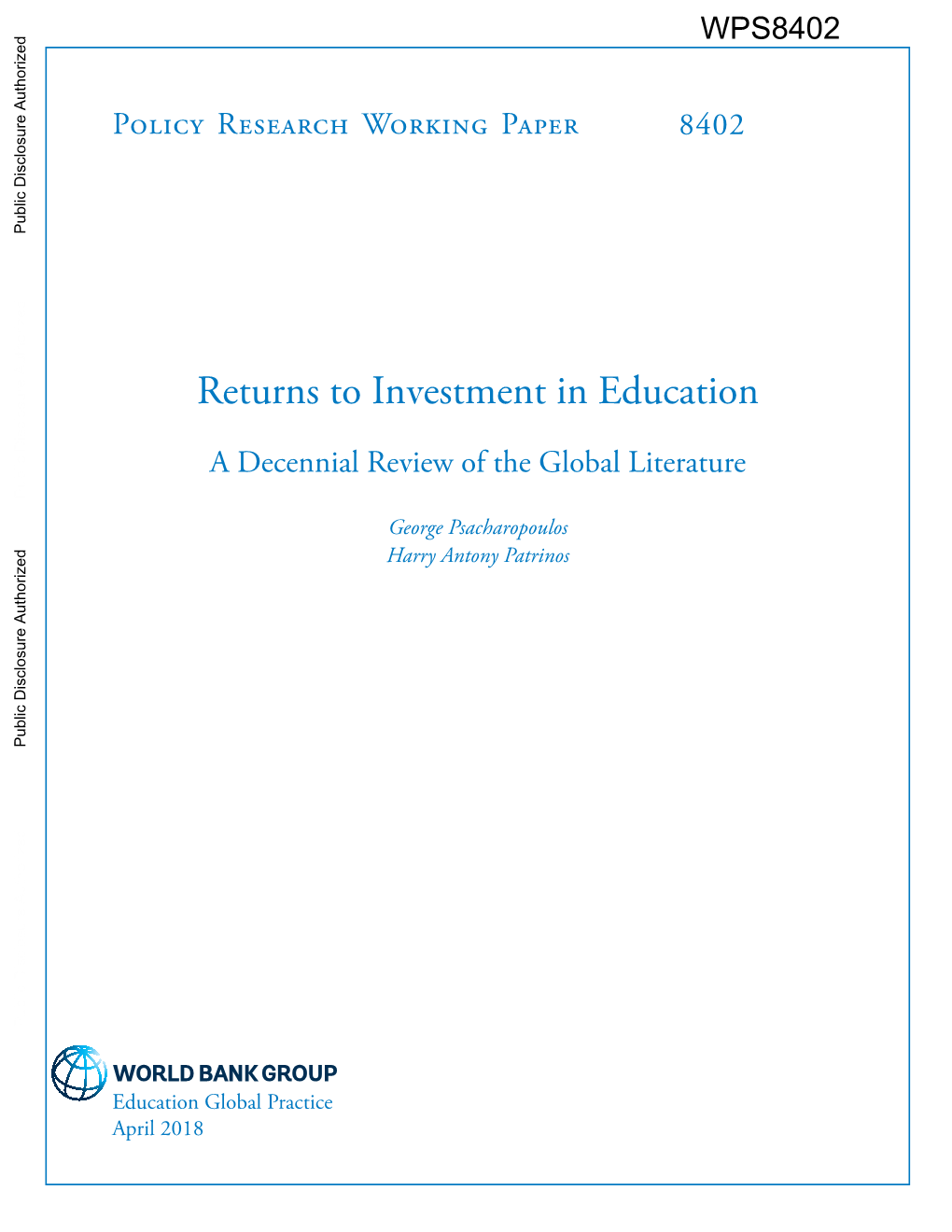 Returns to Investment in Education