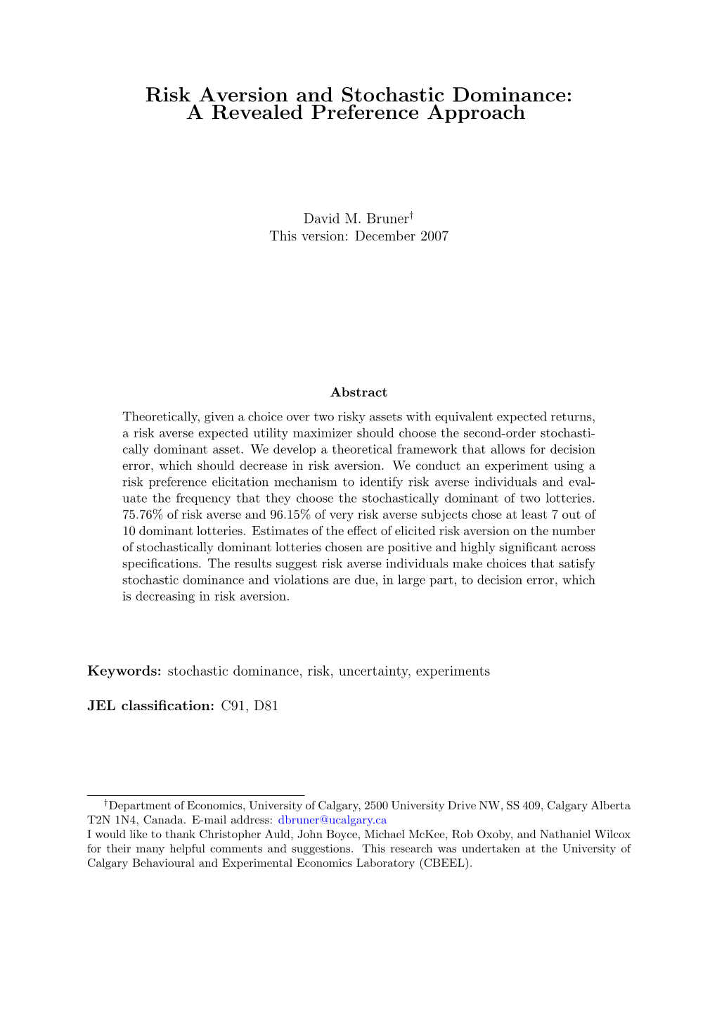 Risk Aversion and Stochastic Dominance: a Revealed Preference Approach