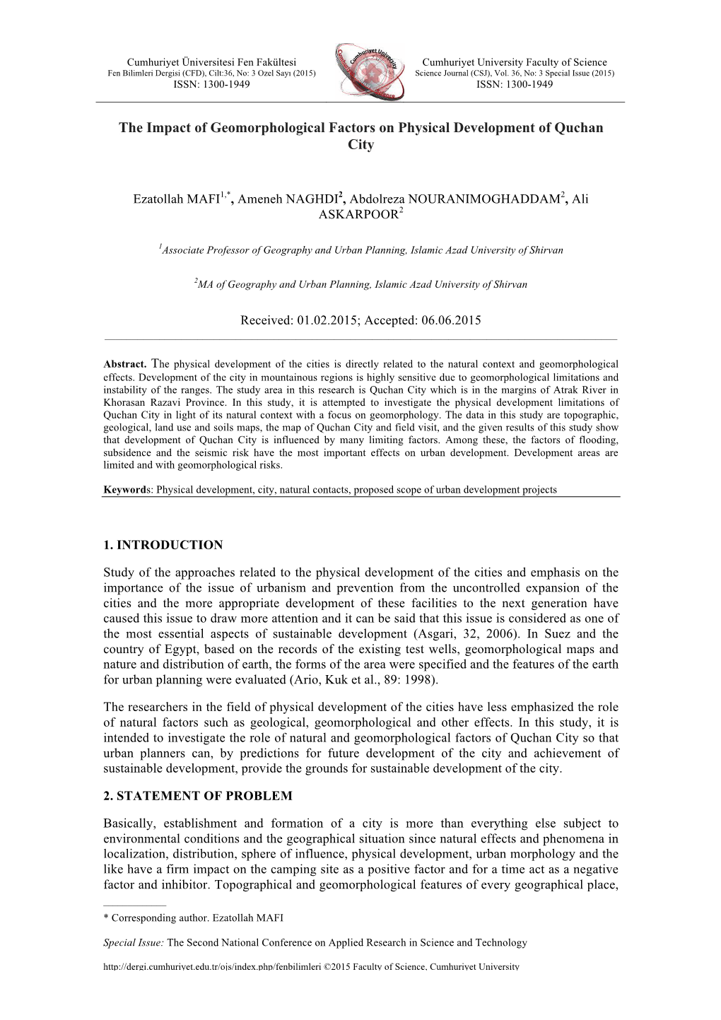 The Impact of Geomorphological Factors on Physical Development of Quchan City