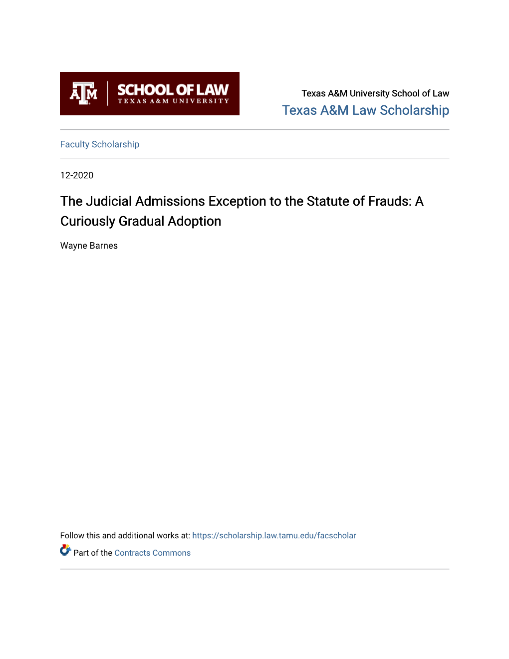 The Judicial Admissions Exception to the Statute of Frauds: a Curiously Gradual Adoption