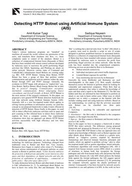 Detecting HTTP Botnet Using Artificial Immune System (AIS)