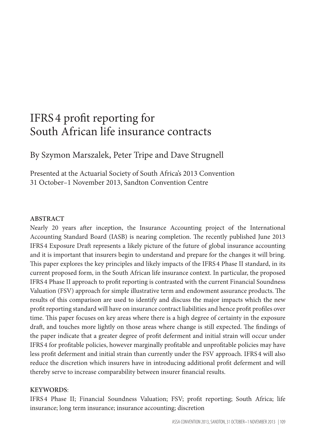 IFRS 4 Profit Reporting for South African Life Insurance Contracts
