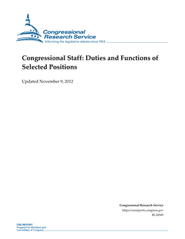 Congressional Staff: Duties and Functions of Selected Positions