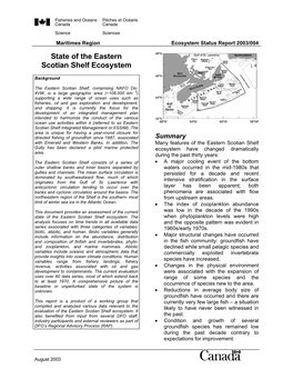 State of the Eastern Scotian Shelf Ecosystem