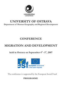 UNIVERSITY of OSTRAVA Department of Human Geography and Regional Development