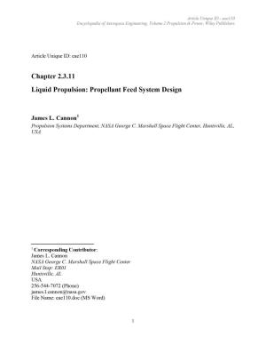 Chapter 2.3.11 Liquid Propulsion: Propellant Feed System Design