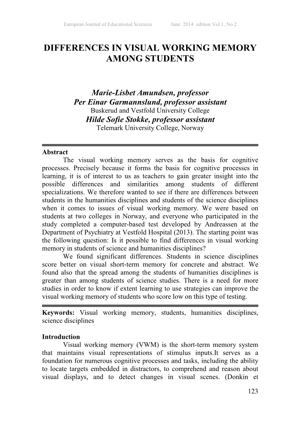 Differences in Visual Working Memory Among Students