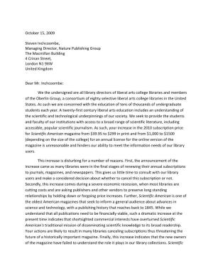 The Oberlin Group Scientific American Letter 10092009-1