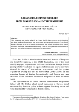 Doing Social Business in Europe. from Banks to Social Entrepreneurship