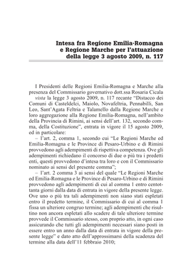 Intesa Fra Regione Emilia-Romagna E Regione Marche Per L'attuazione