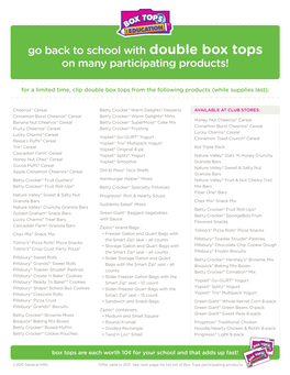 Go Back to School with Double Box Tops on Many Participating Products!