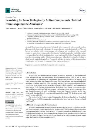 Searching for New Biologically Active Compounds Derived from Isoquinoline Alkaloids †