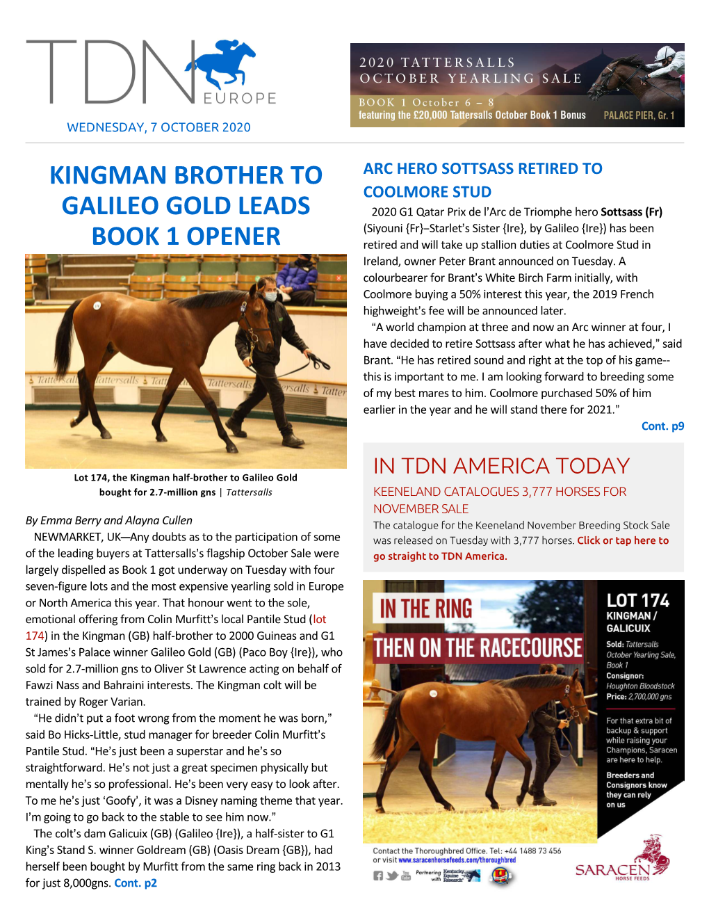 Kingman Brother to Galileo Gold Leads Book 1 Opener