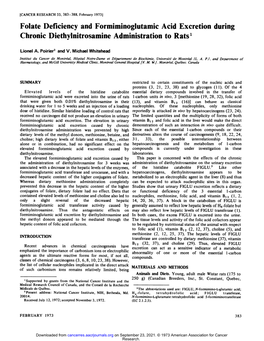 Folate Deficiency and Formiminoglutamic Acid Excretion During Chronic Diethylnitrosamine Administration to Rats1