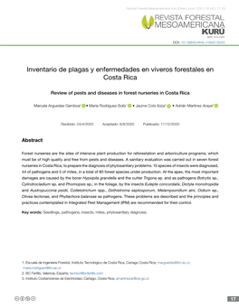 Inventario De Plagas Y Enfermedades En Viveros Forestales En Costa Rica