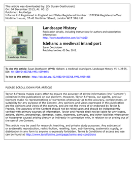 Landscape History Isleham: a Medieval Inland Port