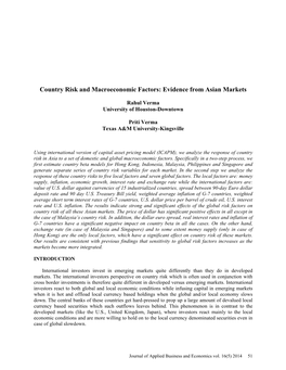 Country Risk and Macroeconomic Factors: Evidence from Asian Markets