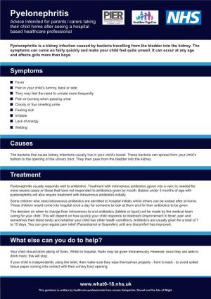 Pyelonephritis Advice Intended for Parents / Carers Taking Their Child Home After Seeing a Hospital Based Healthcare Professional