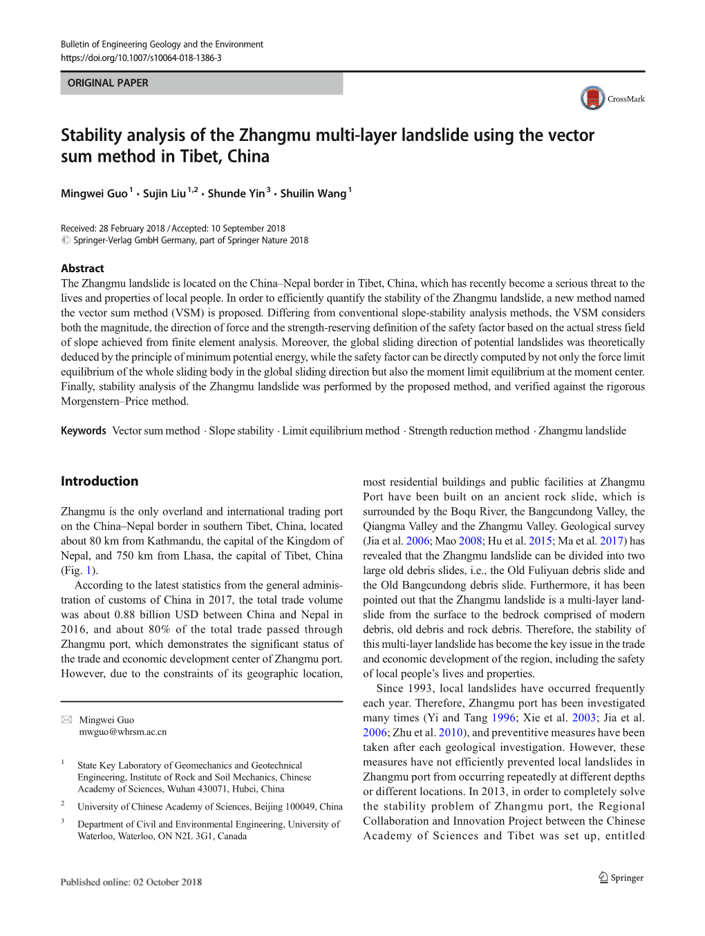 Stability Analysis of the Zhangmu Multi-Layer Landslide Using the Vector Sum Method in Tibet, China