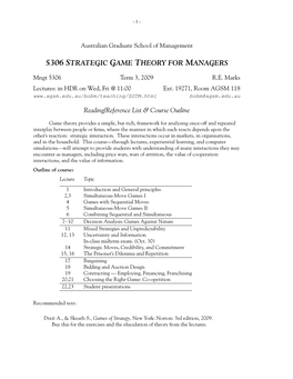 5306 Strategic Game Theory for Managers