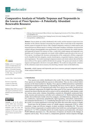Comparative Analysis of Volatile Terpenes and Terpenoids in the Leaves of Pinus Species—A Potentially Abundant Renewable Resource