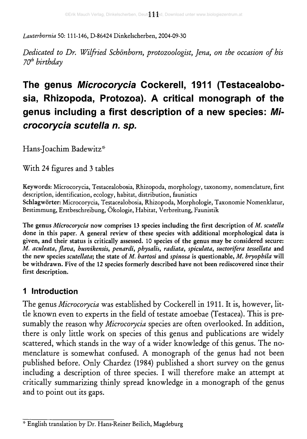 The Genus Microcorycia Cockerell, 1911 (Testacealobo- Sia, Rhizopoda, Protozoa)