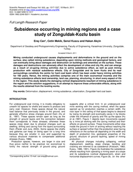 Subsidence Occurring in Mining Regions and a Case Study of Zonguldak-Kozlu Basin