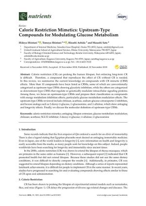 Calorie Restriction Mimetics: Upstream-Type Compounds for Modulating Glucose Metabolism
