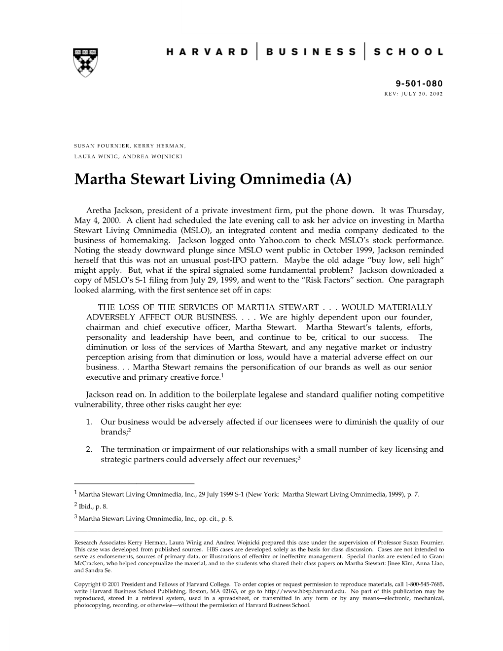 Martha Stewart Living Omnimedia (A)