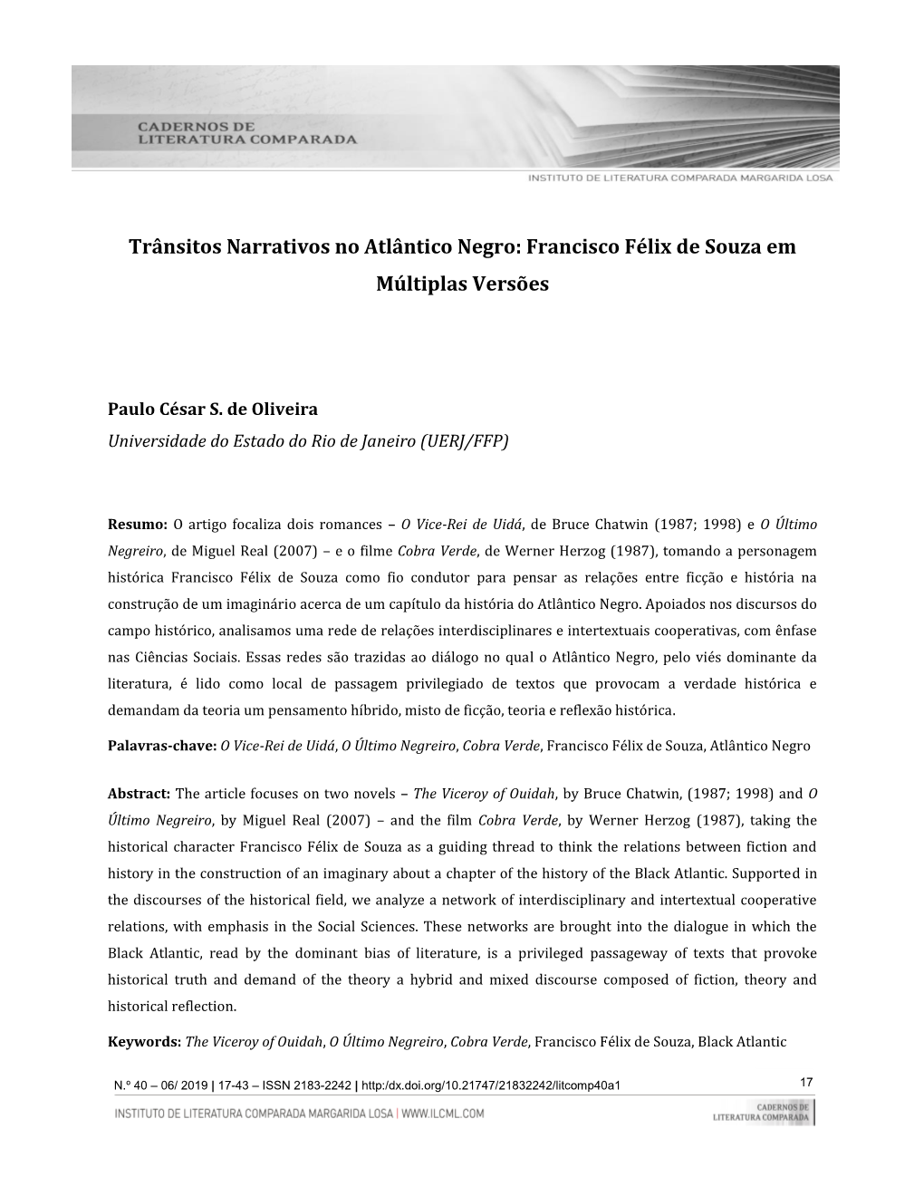 Trânsitos Narrativos No Atlântico Negro: Francisco Félix De Souza Em Múltiplas Versões