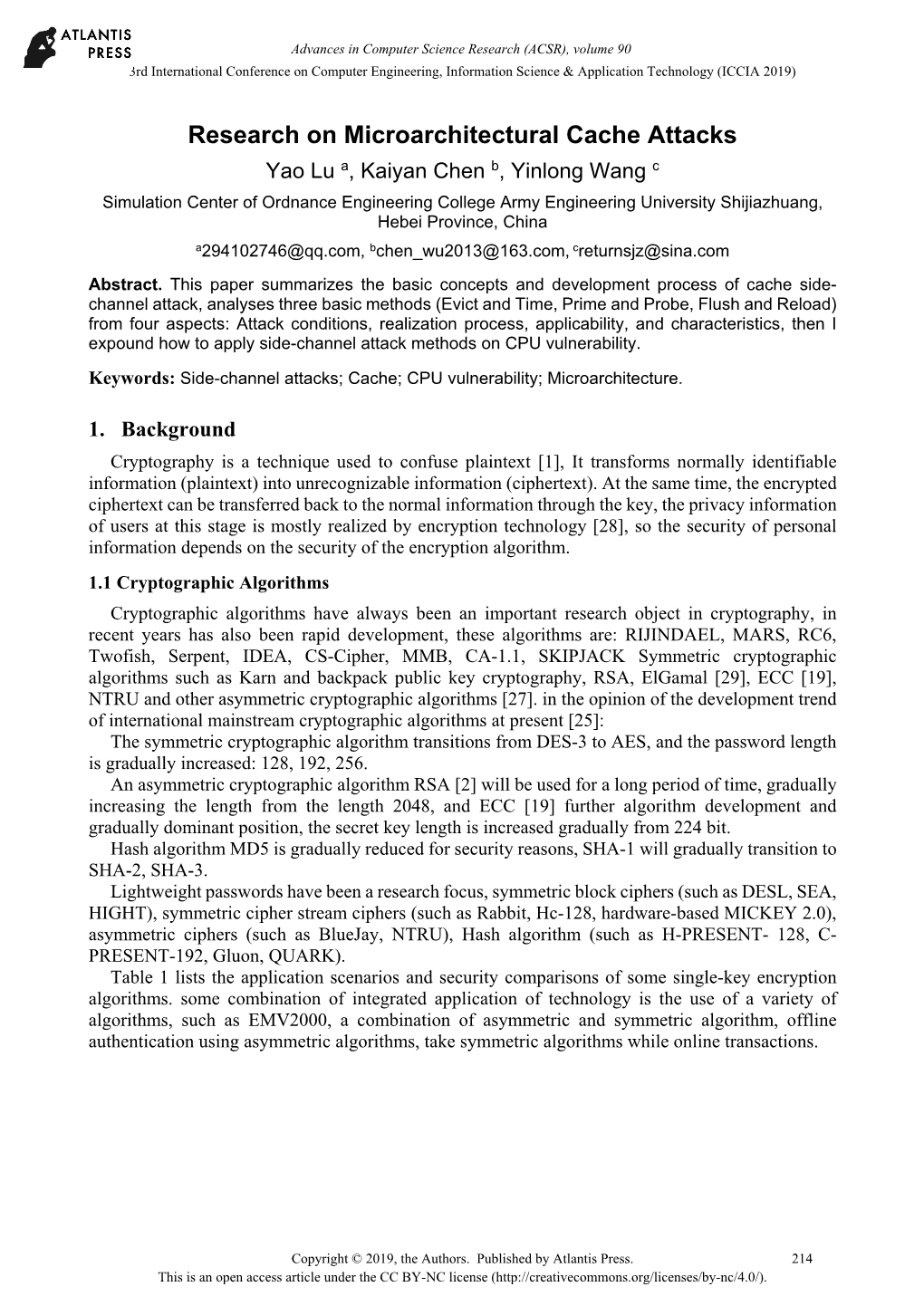 Research on Microarchitectural Cache Attacks