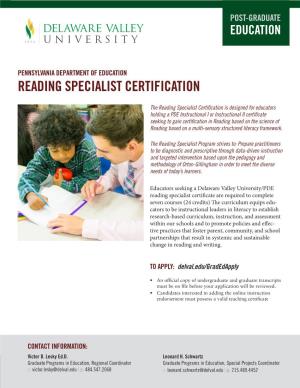 Reading Specialist Certification