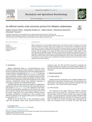 An Efficient Nucleic Acids Extraction Protocol for Elettaria Cardamomum