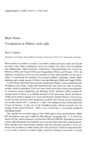 Short Notes Vocalization in Podarcis Sicula Salfii Paul E. Ouboter