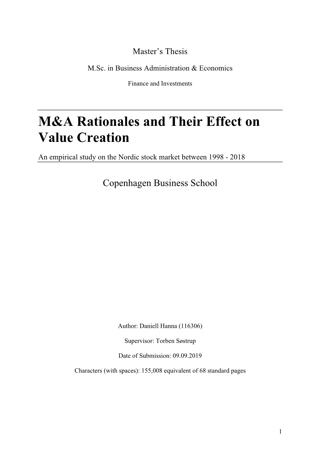 M&A Rationales and Their Effect on Value Creation