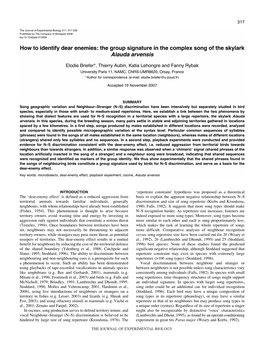 How to Identify Dear Enemies: the Group Signature in the Complex Song of the Skylark Alauda Arvensis