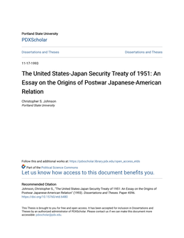 The United States-Japan Security Treaty of 1951: an Essay on the Origins of Postwar Japanese-American Relation
