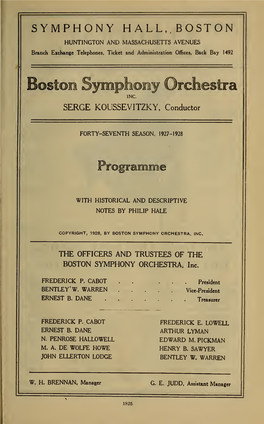 Boston Symphony Orchestra Concert Programs, Season 47,1927